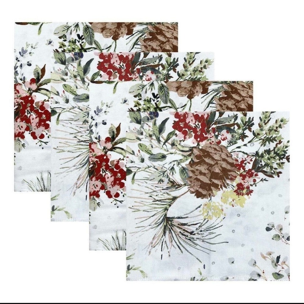 Ralph Lauren Home Pinecones & Floral Sprig Print Napkins Set of 4 Festive